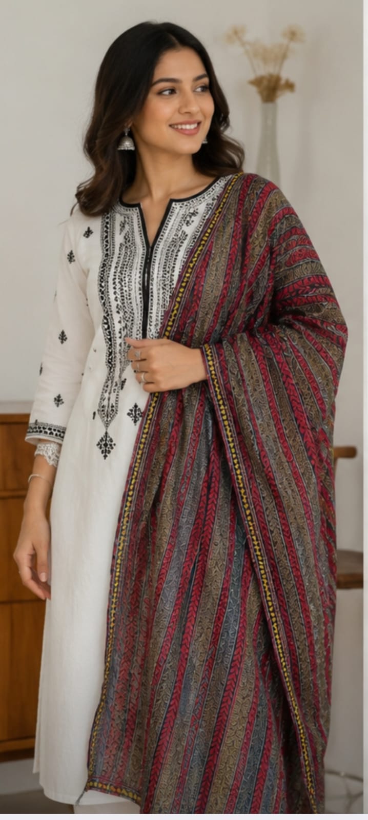 Kantha stitch uttorio/ stole/dupatta on blended silk - Image 4