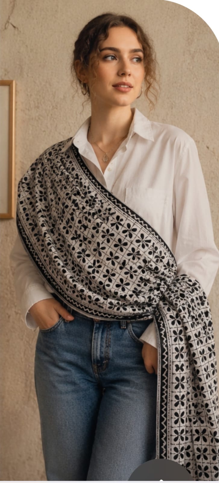 Kantha stitch uttorio/ stole/dupatta on blended silk - Image 5